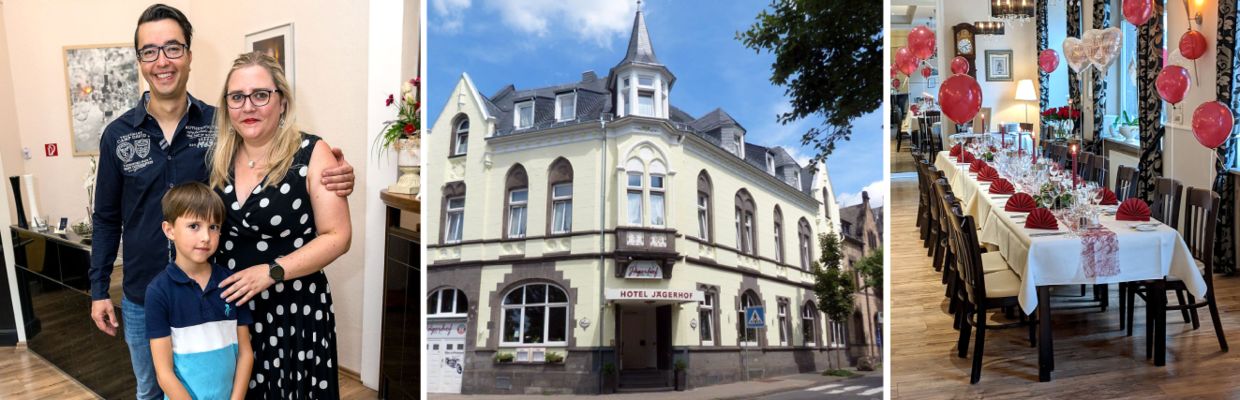 Willkommen im Hotel Jägerhof in Mayen! Unsere Gastgeberfamilie sorgt persönlich für Ihr Wohlbefinden. Das historische Gebäude besticht mit charmanten Giebeln und kleinem Türmchen. Im stilvollen Speisesaal genießen Sie festliche Anlässe.